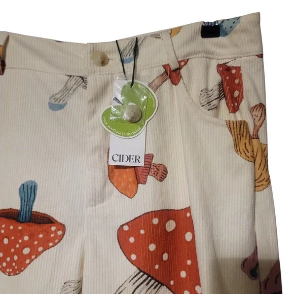 NWT CIDER Corduroy‎ Mid Waist Mushroom Pocket Wide Leg Trousers Sz Med - Picture 3 of 6